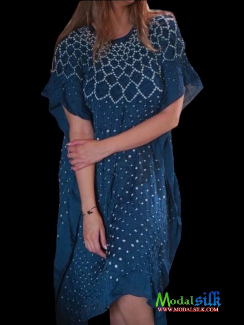 Peacock Modal Silk Bandhani Kaftan