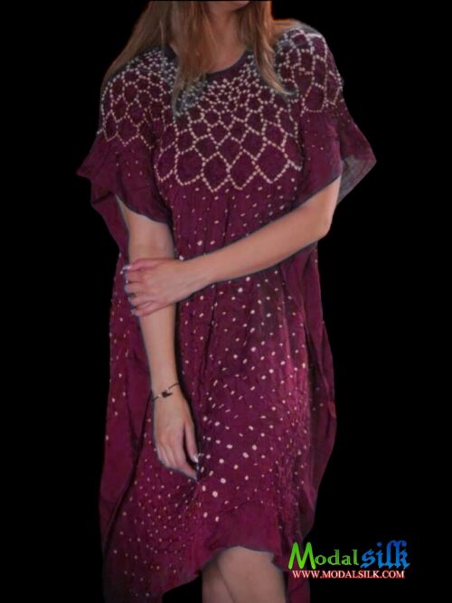 Maroon Modal Silk Bandhani Kaftan