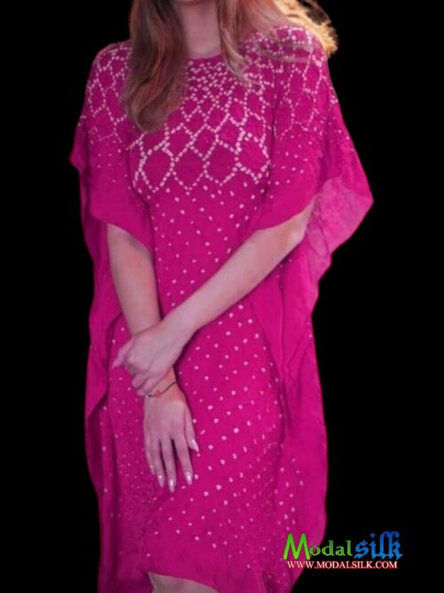 Pink Modal Silk Bandhani Kaftan