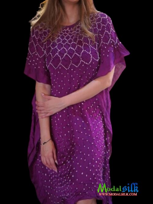 Magenta Modal Silk Bandhani Kaftan
