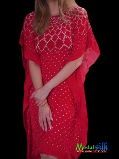 Red Modal Silk Bandhani Kaftan