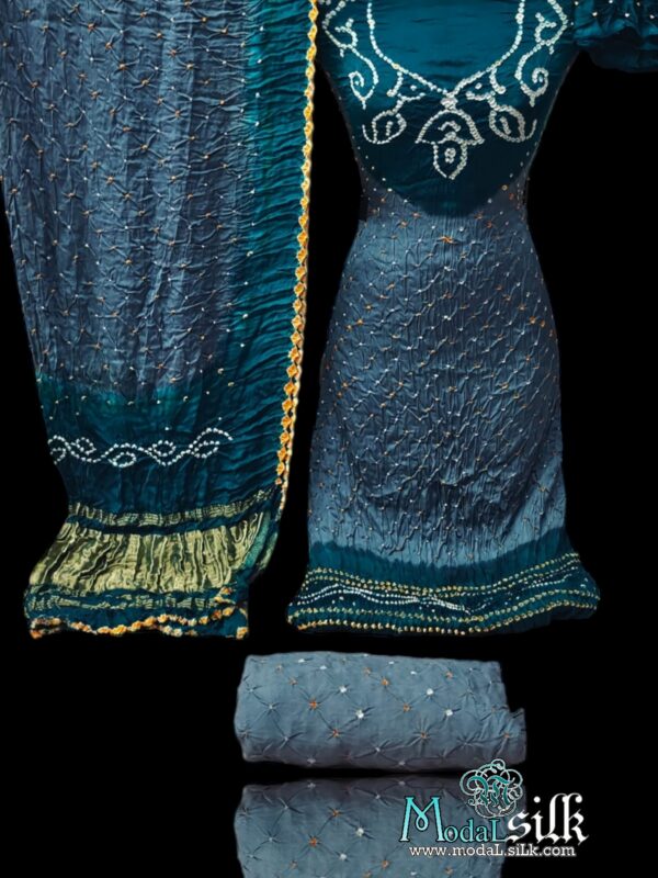 Rama Gray Modal Silk Bandhani Dress Material Neck
