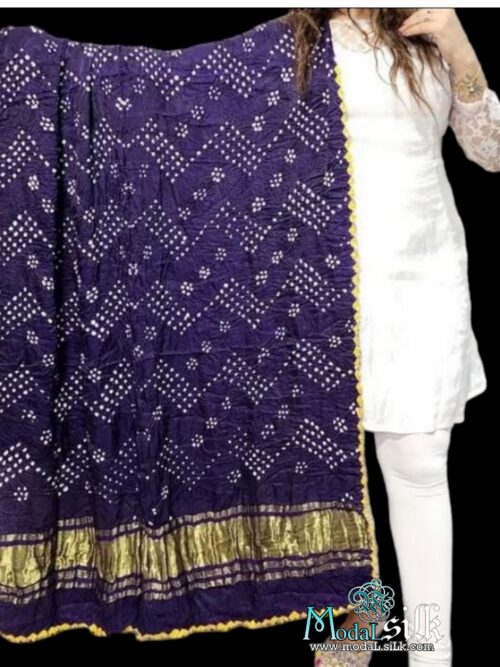 Purple Modal Silk Bandhani Dupatta ZigZag