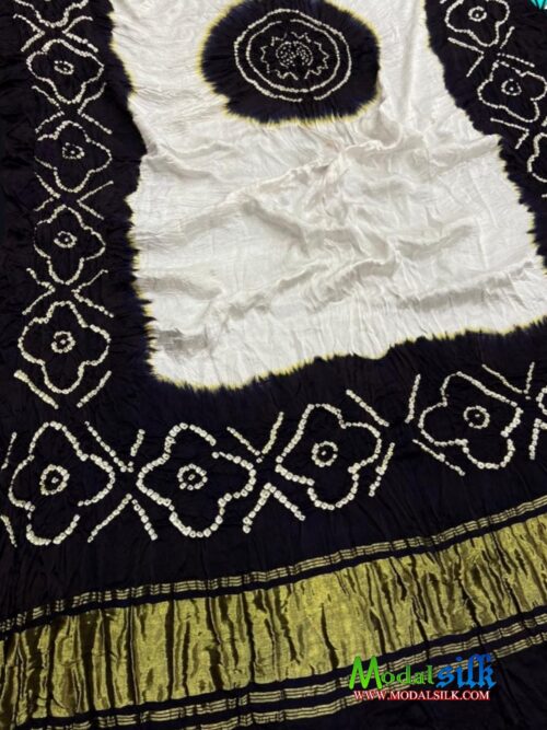 Black Modal Silk Bandhani Dupatta Panetar
