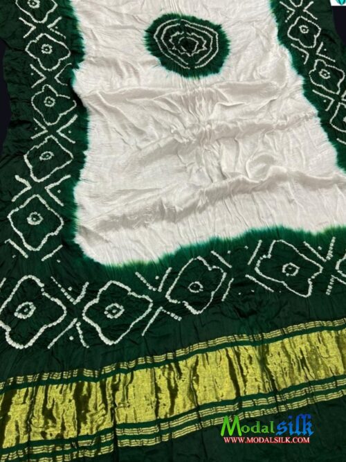 Green Modal Silk Bandhani Dupatta Panetar