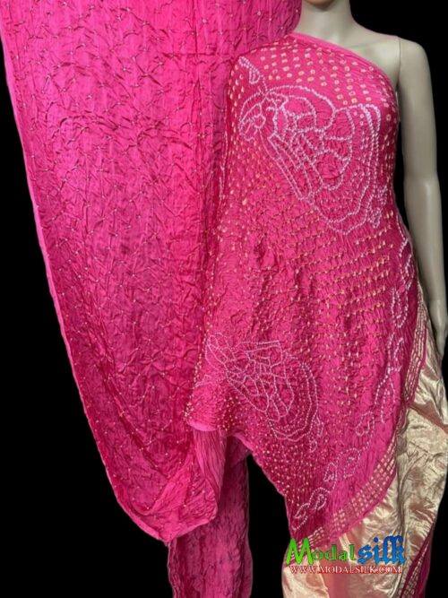 Pink Modal Silk Bandhani Saree Doll