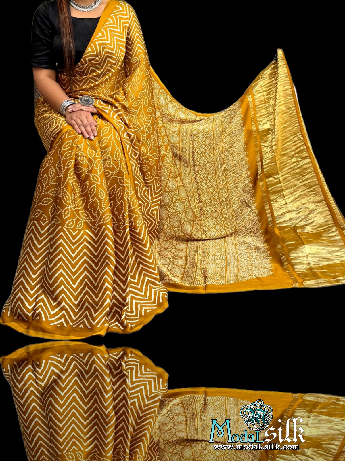 Safeda Ajrakh Hand Block Printed Modal Silk Saree - Etsy Norway