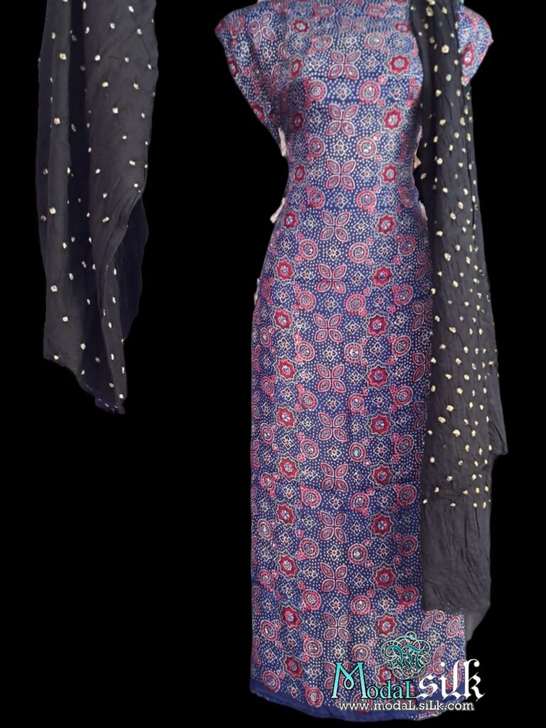 Modal Ghazi Silk Original Hand crafted Silk Bandhani Dress Material (Unstitched)