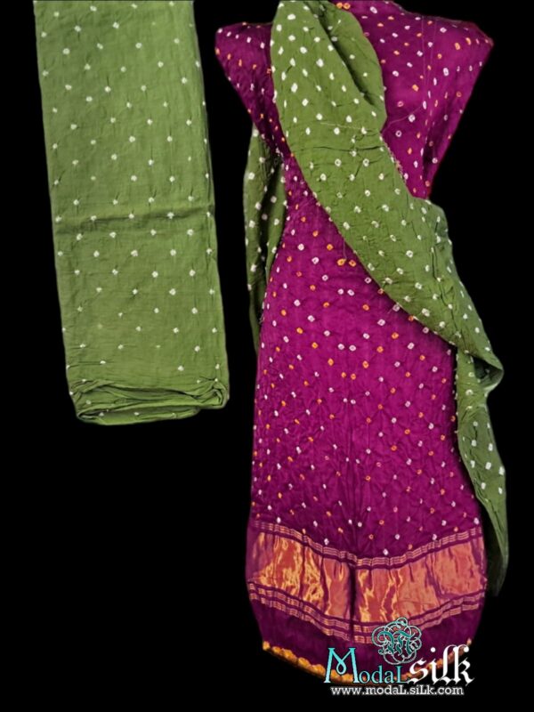 Peach And Grey Gajji Silk Traditional Bandhani Yoke Design Dress Mater –  Sankalp The Bandhej Shoppe