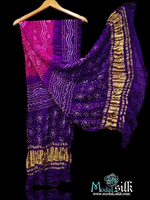 Purple Pink Modal Silk Bandhani Dupatta Chandrakhani