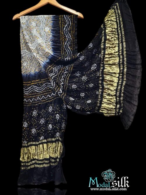 Silver Black Modal Silk Bandhani Dupatta Chandrakhani