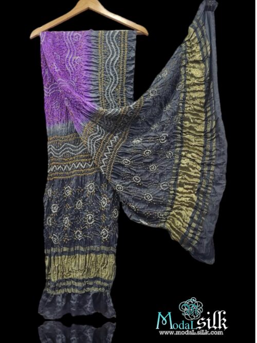 Purple Grey Modal Silk Bandhani Dupatta Chandrakhani