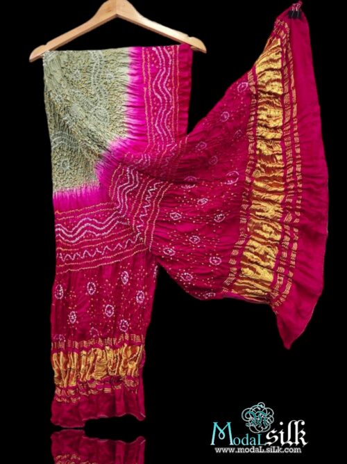 Grey Pink Modal Silk Bandhani Dupatta Chandrakhani
