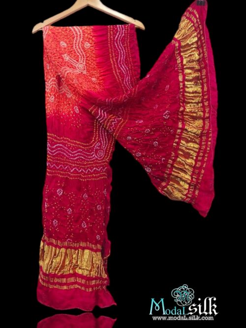 Red Pitch Modal Silk Bandhani Dupatta Chandrakhani