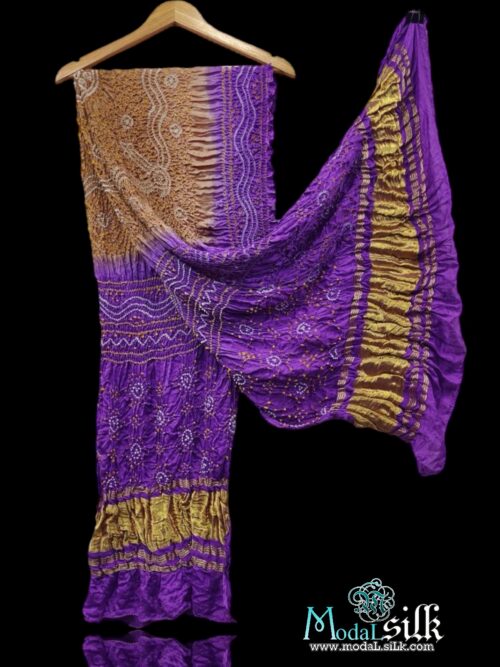Purple Chickoo Modal Silk Bandhani Dupatta Chandrakhani