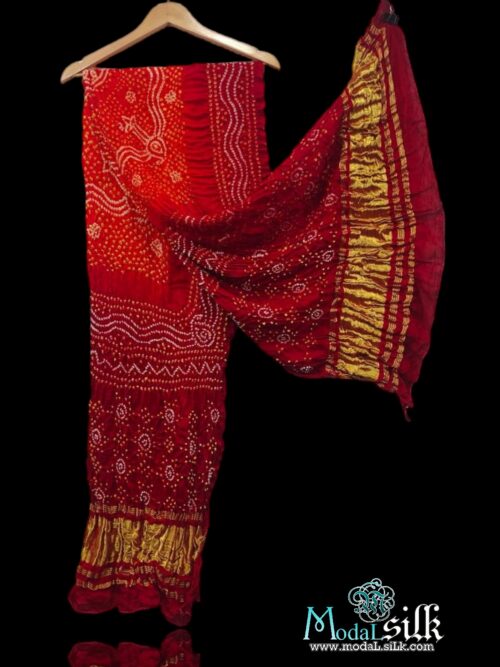 Orange Red Modal Silk Bandhani Dupatta Chandrakhani