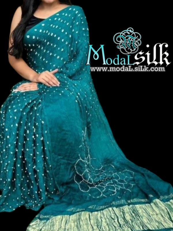 Pure Modal Silk Makdi Bandhani Saree Rama