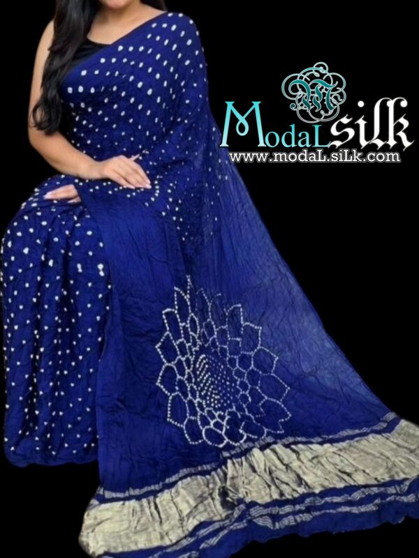 Pure Modal Silk Makdi Bandhani Saree Blue