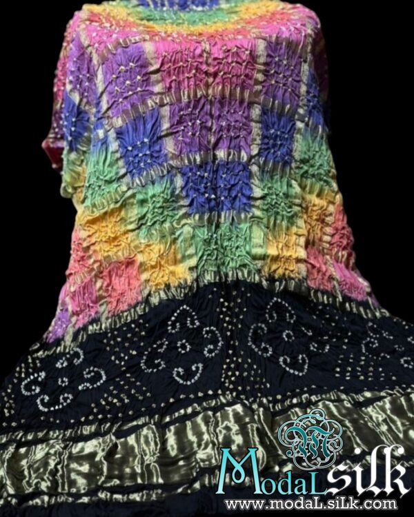 Black Multi Bandhani Gharchola Dupatta Modal Silk