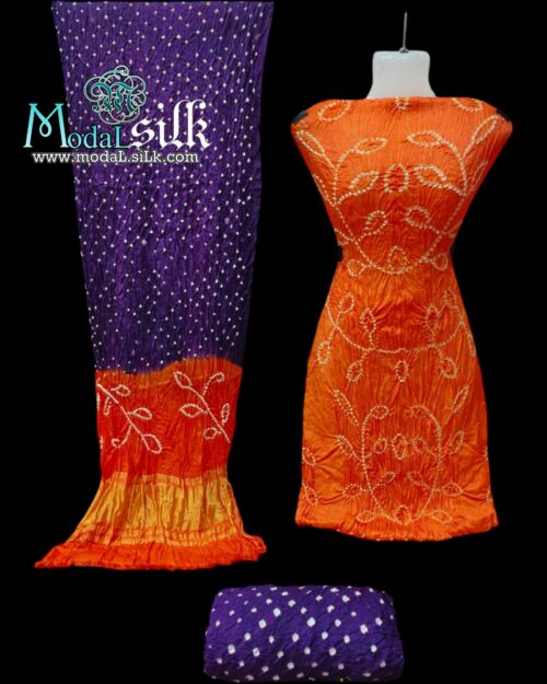 Pure Modal Silk Ambadal Bandhani Dress Orange Purple