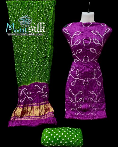 Pure Modal Silk Ambadal Bandhani Dress Magenta Parrot