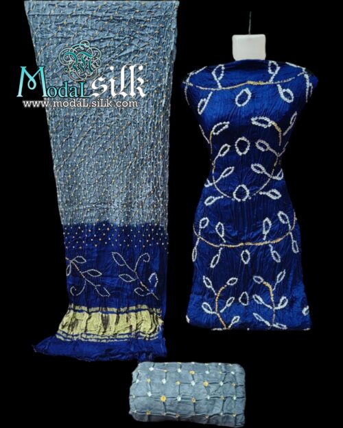 Pure Modal Silk Ambadal Bandhani Dress Blue Silver