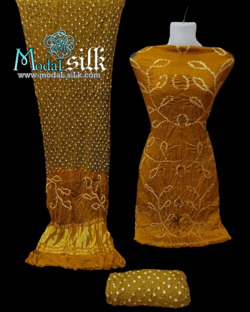Pure Modal Silk Ambadal Bandhani Dress Mustard Rust