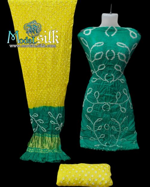 Pure Modal Silk Ambadal Bandhani Dress Aqua Lemon