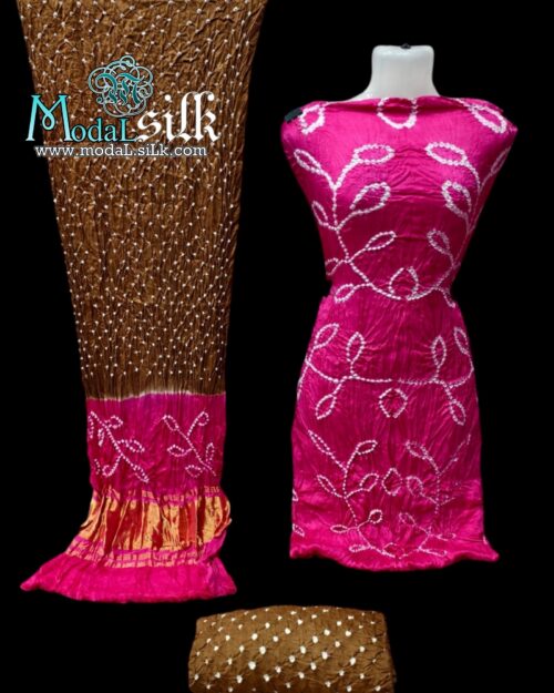 Pure Modal Silk Ambadal Bandhani Dress Pink Brown