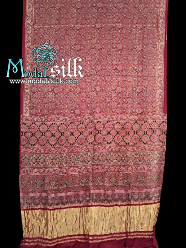 Pure Modal Silk Hand Block Ajrakh Saree