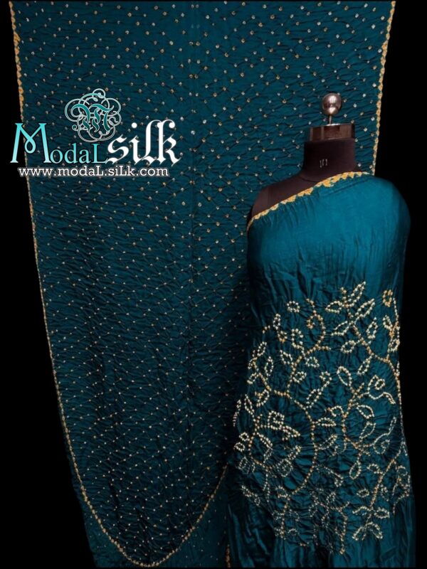Pure Modal Silk Ambadal Bandhani Saree Rama