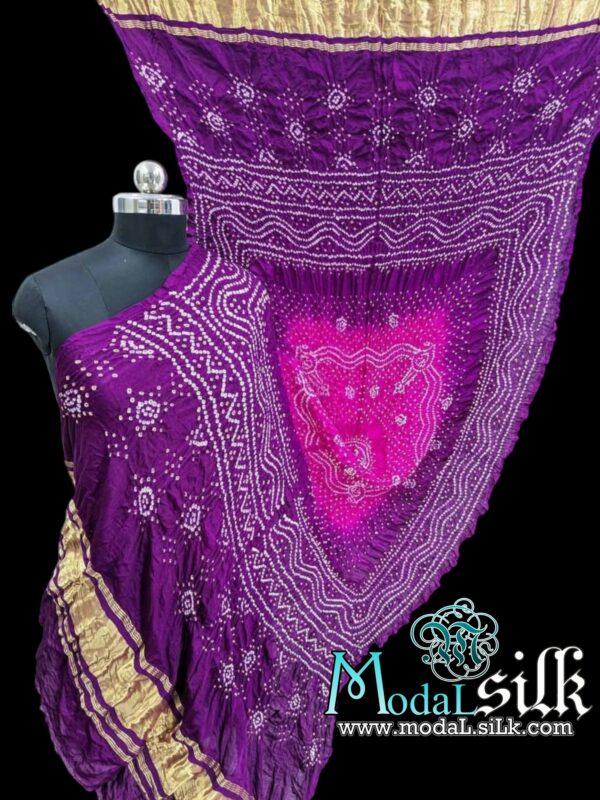 Purple Pink Chandrakhani Bandhani Dupatta Pure Modal Silk