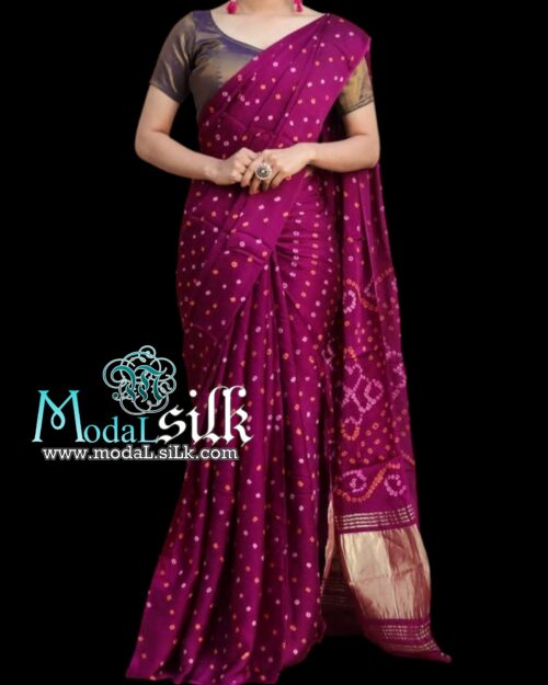 Magenta Bandhani Saree Pure Modal Silk