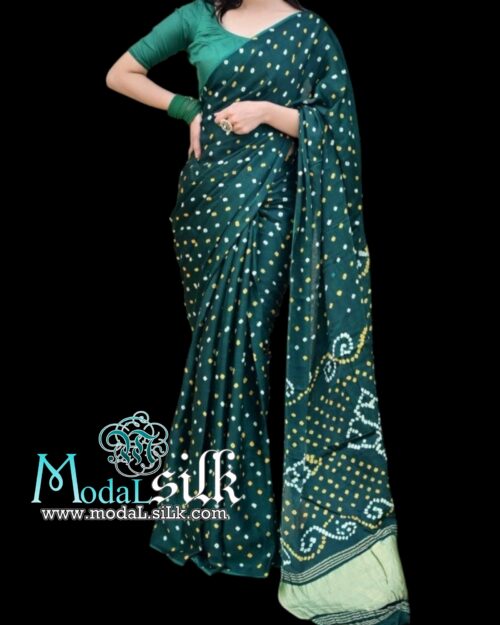 Green Bandhani Saree Pure Modal Silk