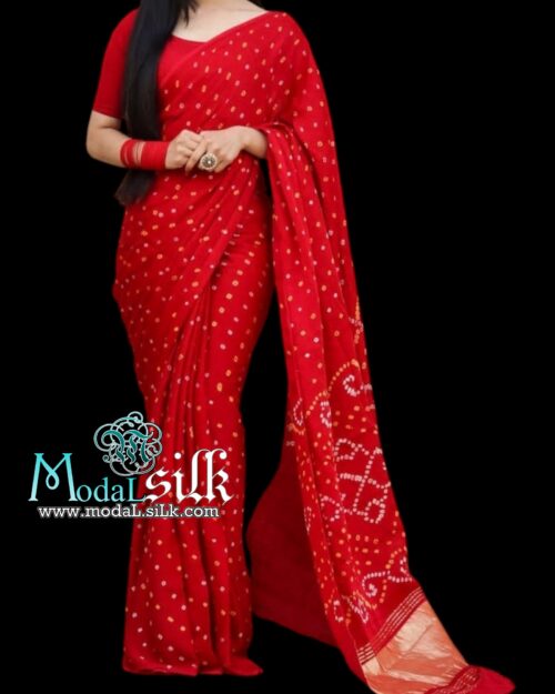 Red Bandhani Saree Pure Modal Silk