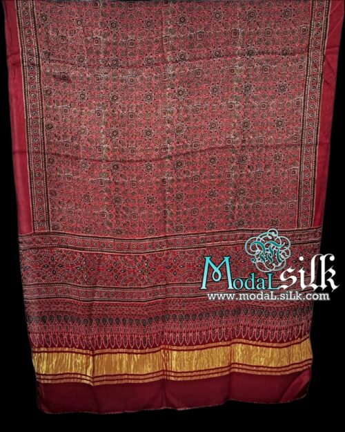 Red Ajrakh Dupatta Pure Modal Silk