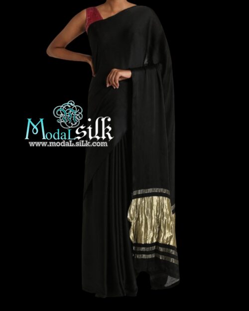 Black Pure Modal Silk Plain Saree
