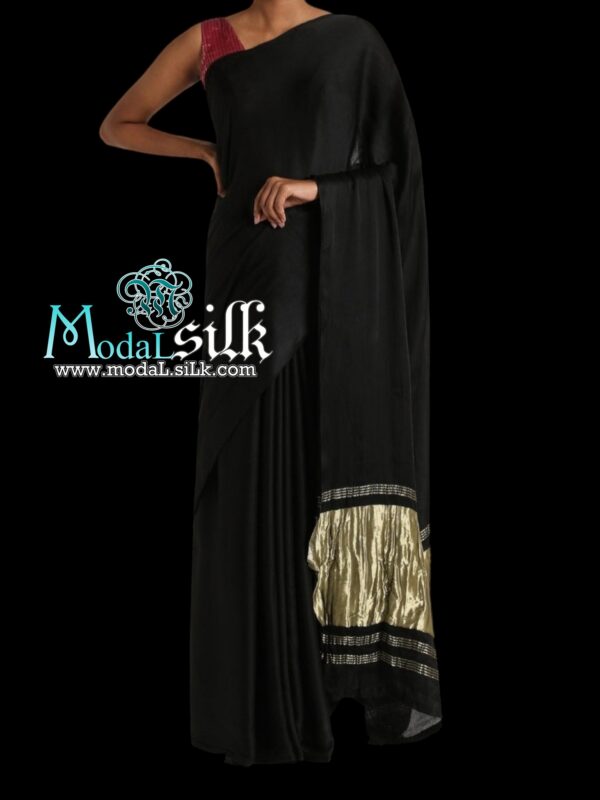 Black Pure Modal Silk Plain Saree