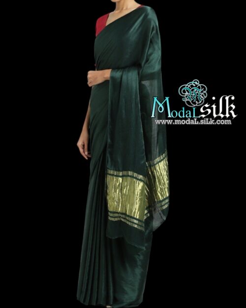 Green Pure Modal Silk Plain Saree