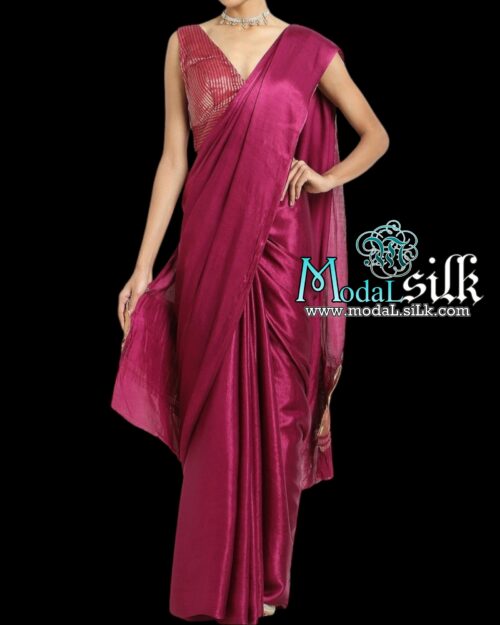 Magenta Pure Modal Silk Plain Saree