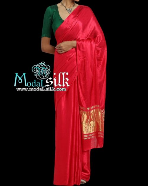 Red Pure Modal Silk Plain Saree