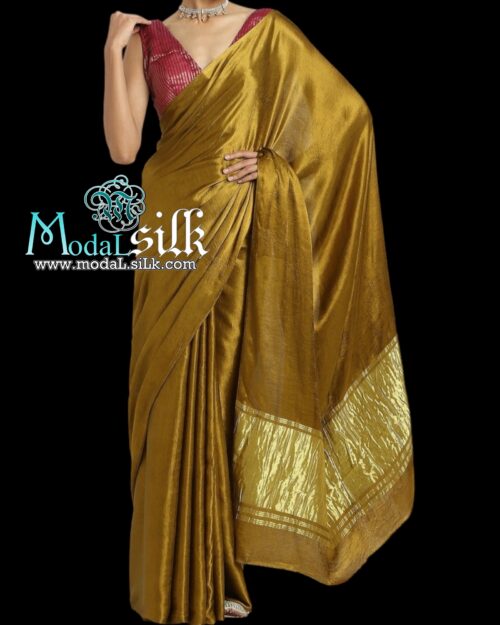 Mustard Pure Modal Silk Plain Saree
